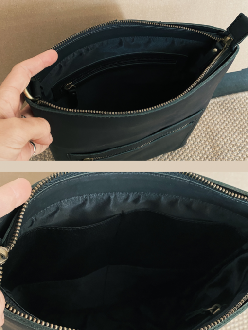 Den sorte Gili taske indvendigt - se info om lommerne i beskrivelsen.